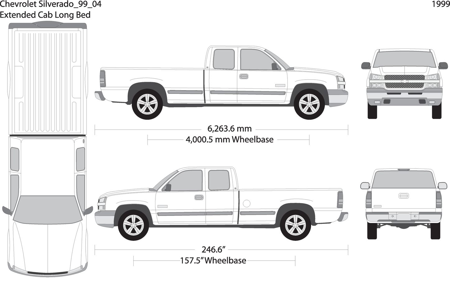 1999 Chevy Silverado 1500 V04 Vehicle Wrap Template