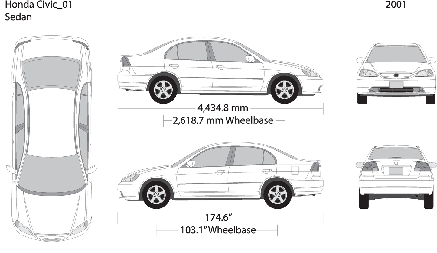 2001 Honda Civic Sedan V01 Vehicle Wrap Template