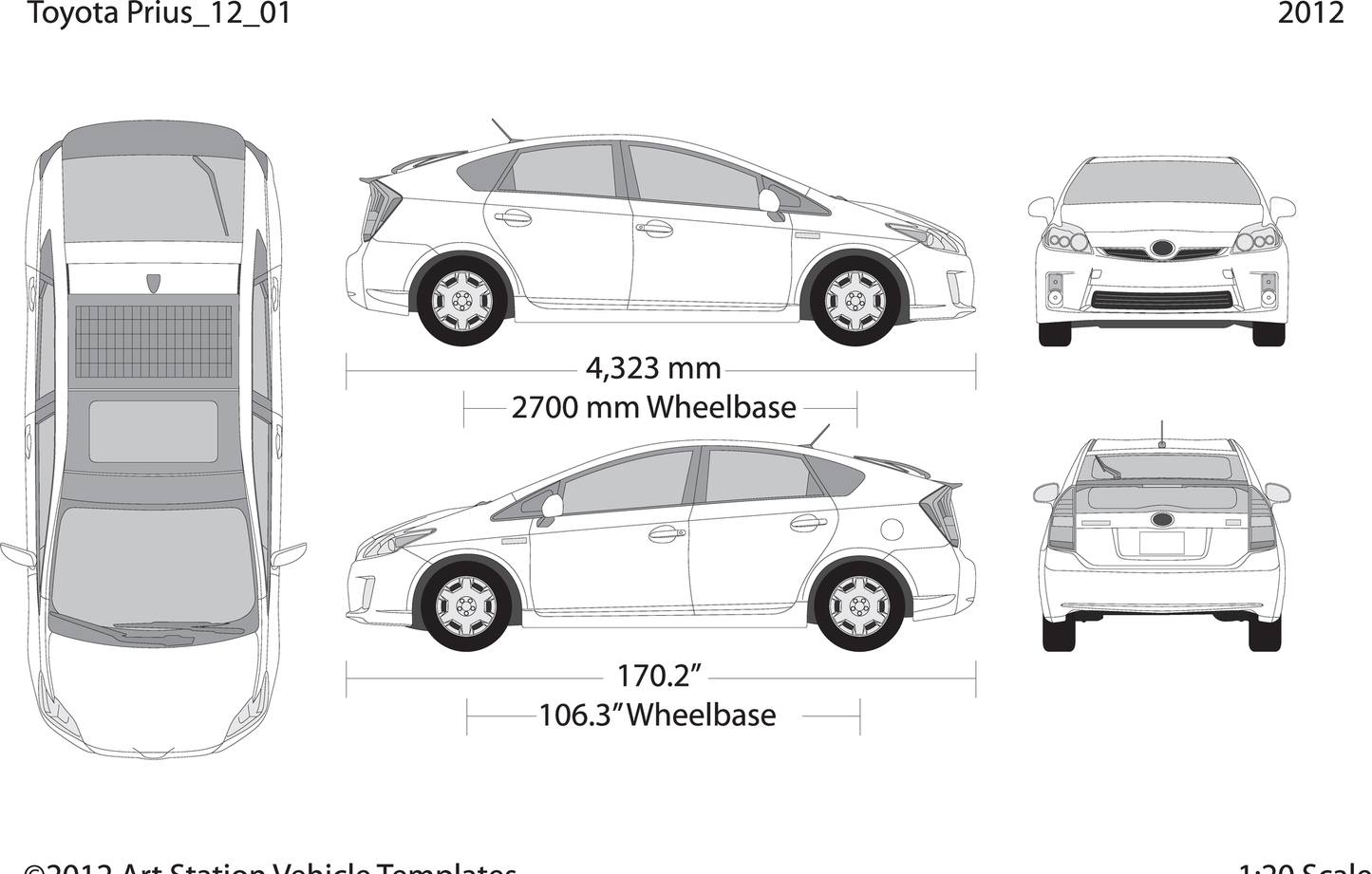 2012 Toyota Prius V01 Vehicle Wrap Template