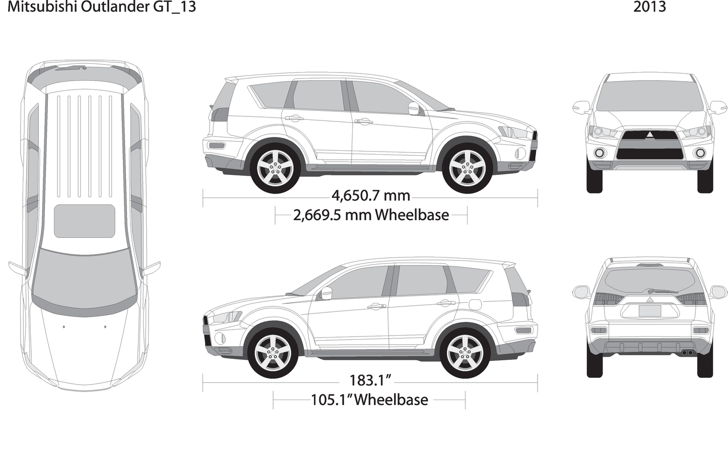 2013 Mitsubishi Outlander Gt V13 Vehicle Wrap Template