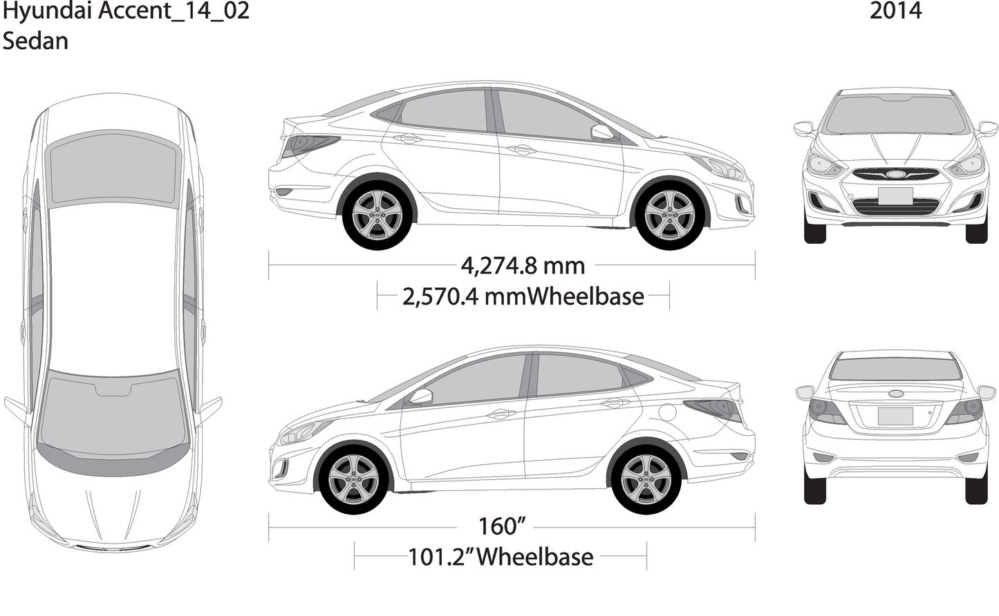 2014 Hyundai Accent Sedan V02 Vehicle Wrap Template