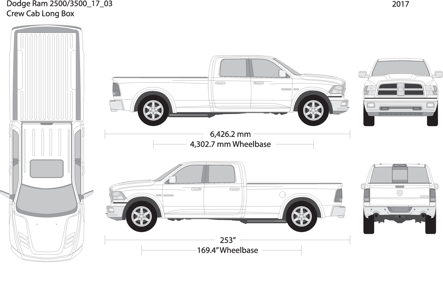 2017 Dodge Ram 2500 3500 V03 Vehicle Wrap Template