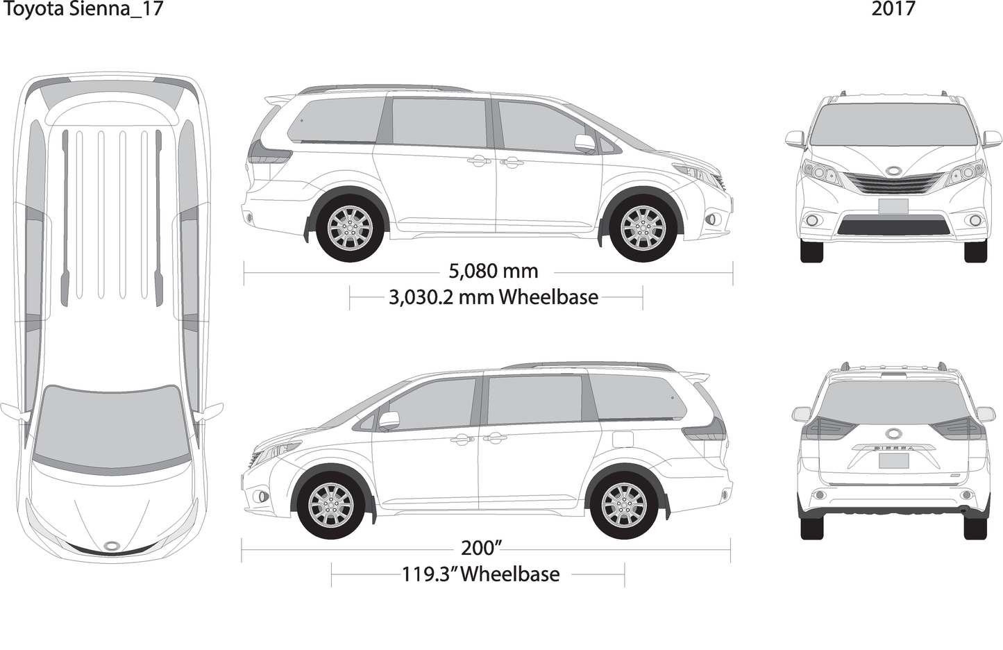 2017 Toyota Sienna V17 Vehicle Wrap Template