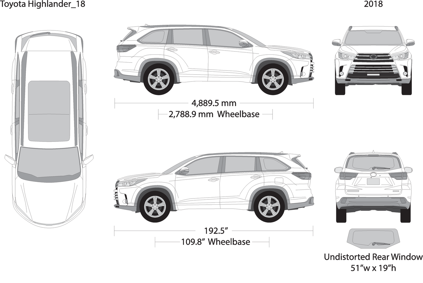2018 Toyota Highlander V18 Vehicle Wrap Template