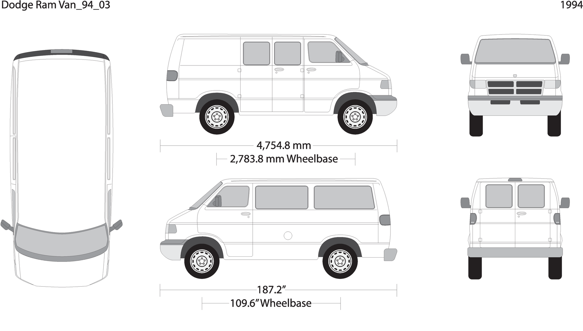 1994 Dodge Ram Van V03 Vehicle Wrap Template