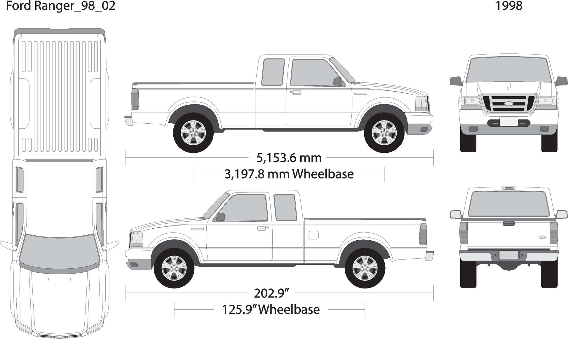 1998 Ford Ranger V02 Vehicle Wrap Template