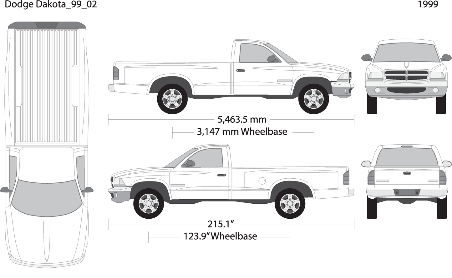 1999 Dodge Dakota V02 Vehicle Wrap Template