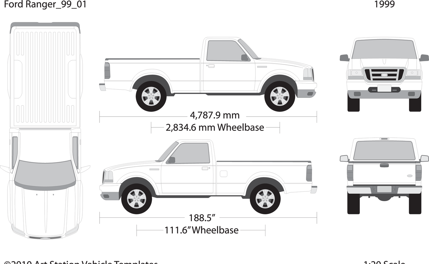 1999 Ford Ranger V01 Vehicle Wrap Template