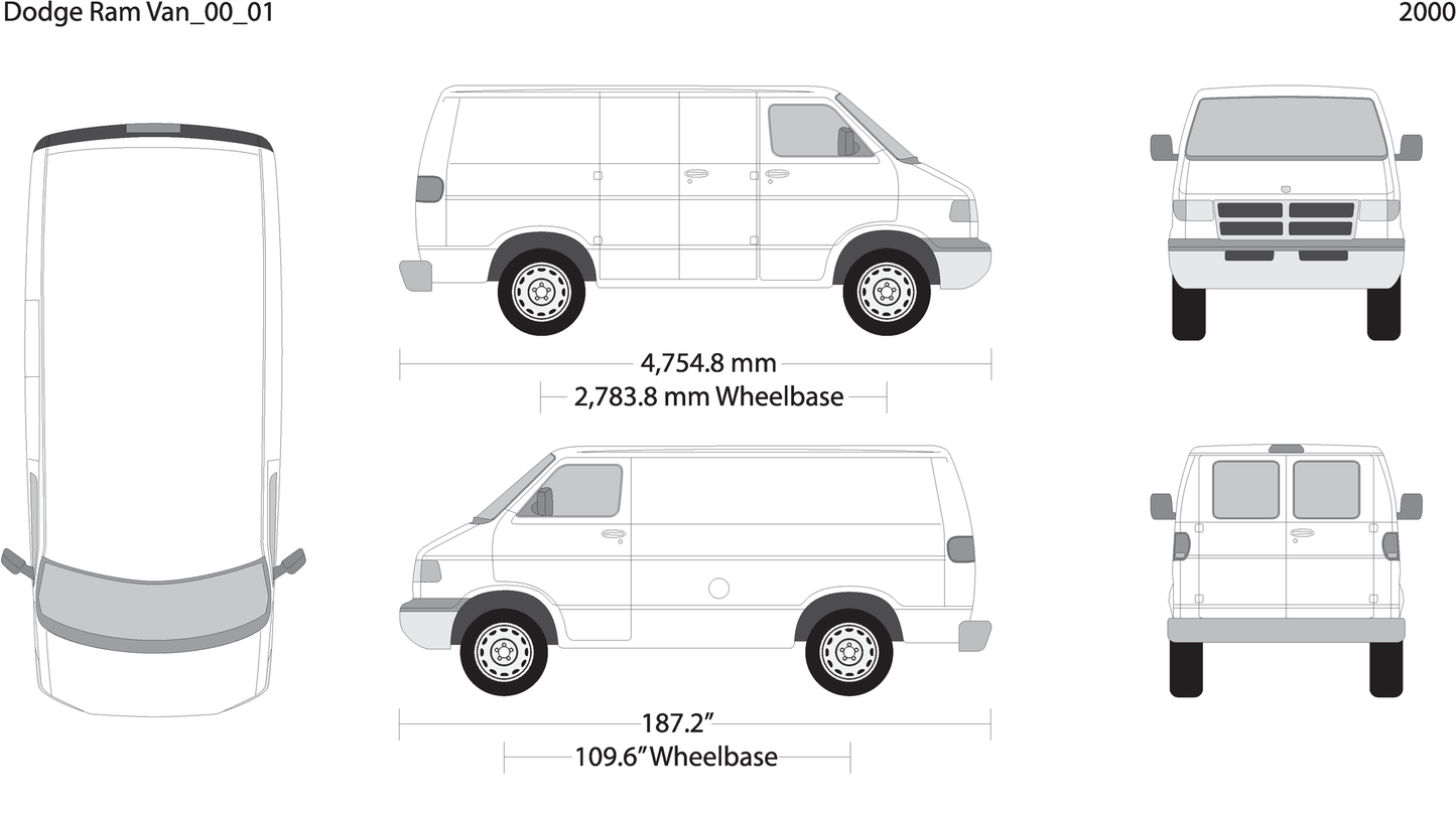 2000 Dodge Ram Van V01 Vehicle Wrap Template