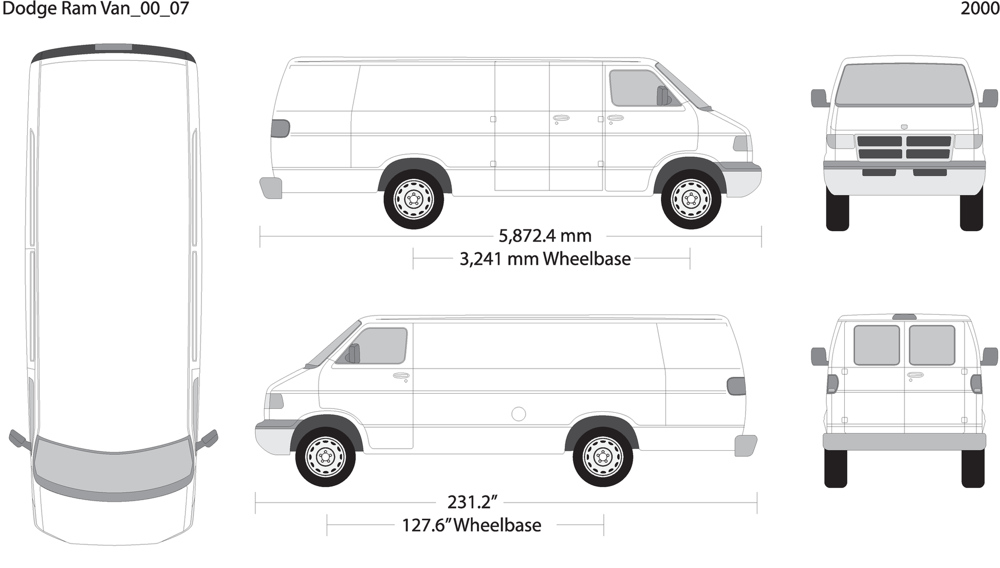 2000 Dodge Ram Van V07 Vehicle Wrap Template