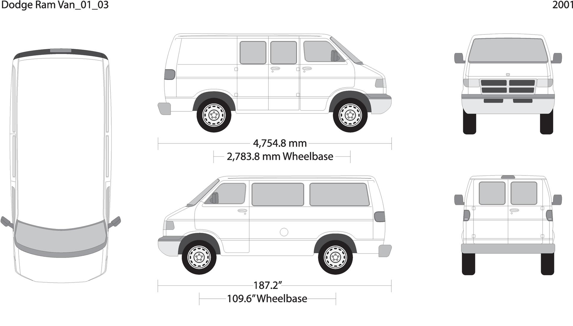2001 Dodge Ram Van V03 Vehicle Wrap Template