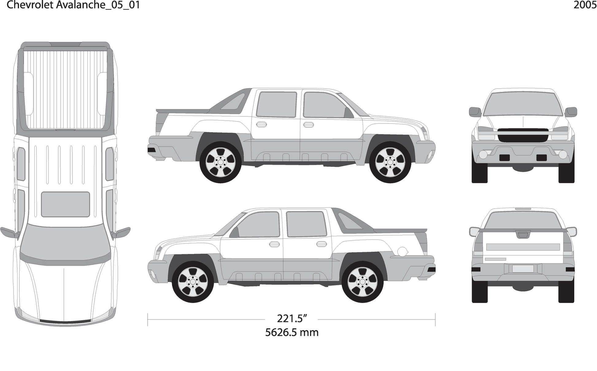2005 Chevy Avalanche V01 Vehicle Wrap Template