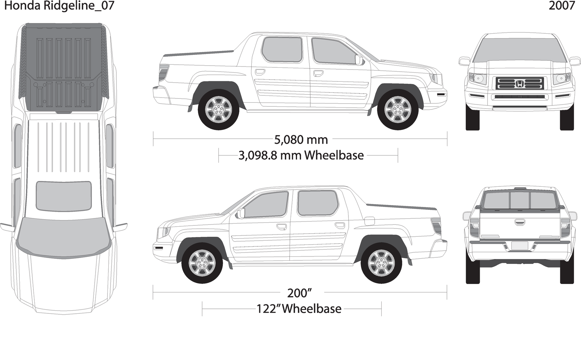 2007 Honda Ridgeline V07 Vehicle Wrap Template