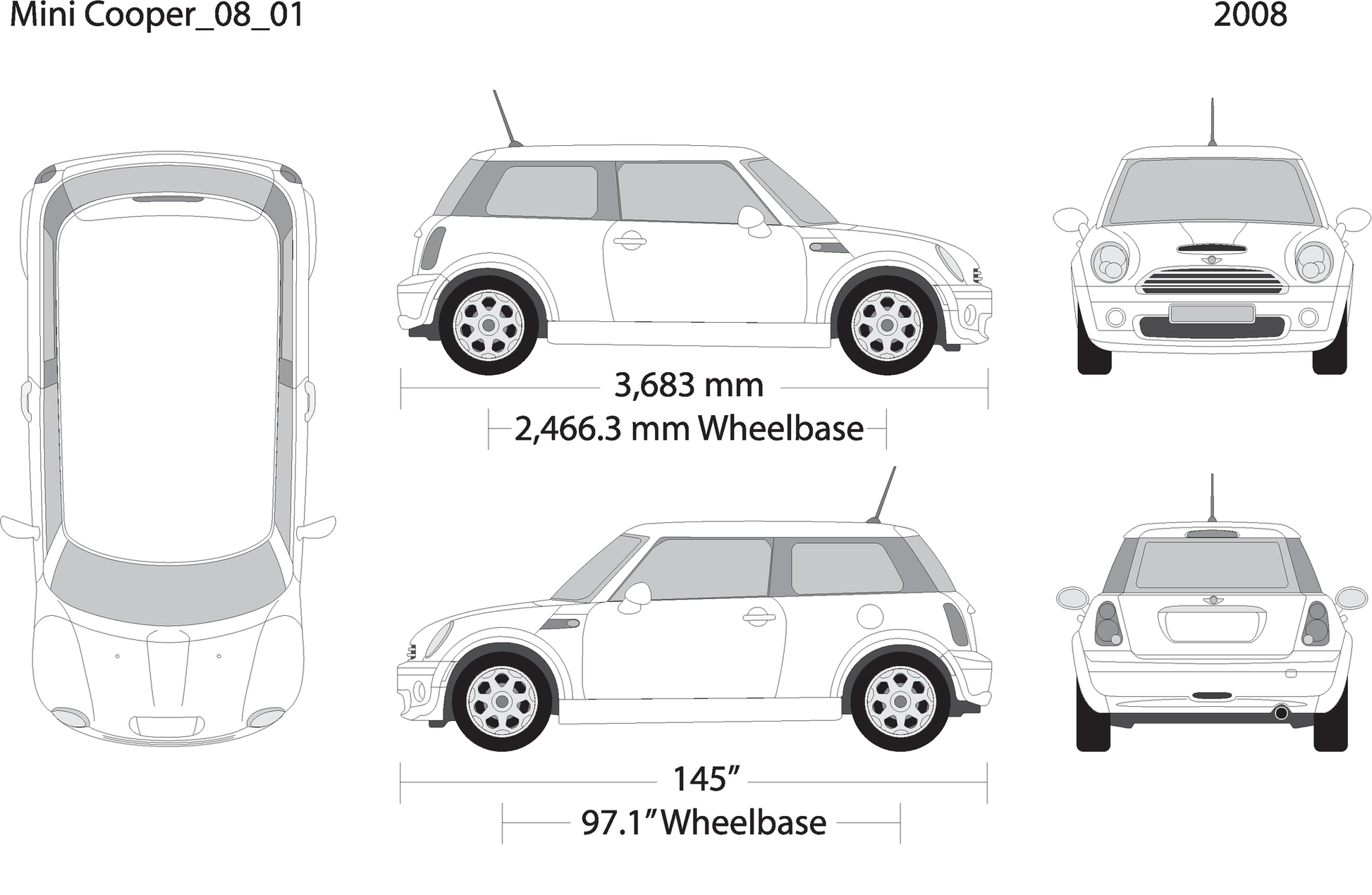 2008 Mini Cooper Mini Hardtop V01 Vehicle Wrap Template