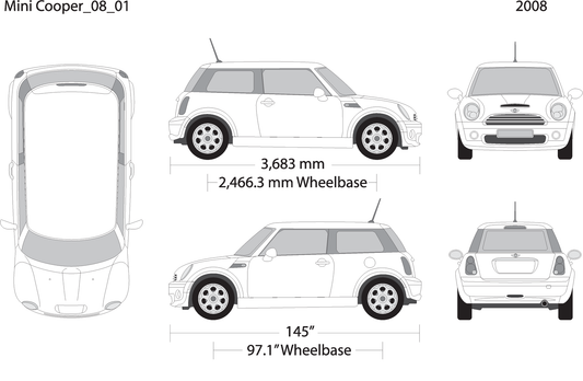 2008 Mini Cooper Mini Hardtop V01 Vehicle Wrap Template