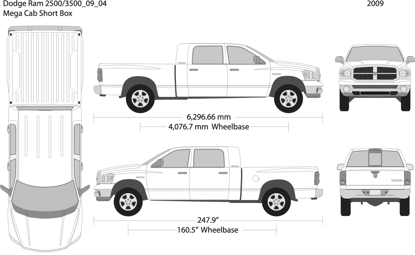 2009 Dodge Ram 2500 3500 V04 Vehicle Wrap Template