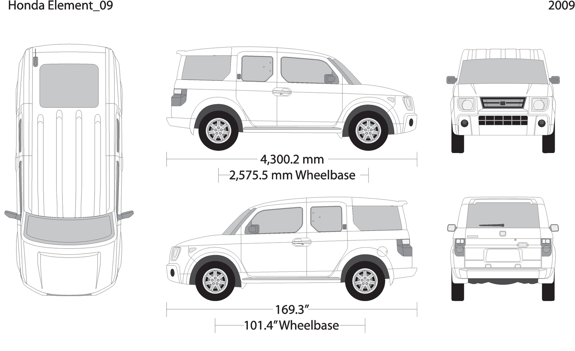 2009 Honda Element V09 Vehicle Wrap Template
