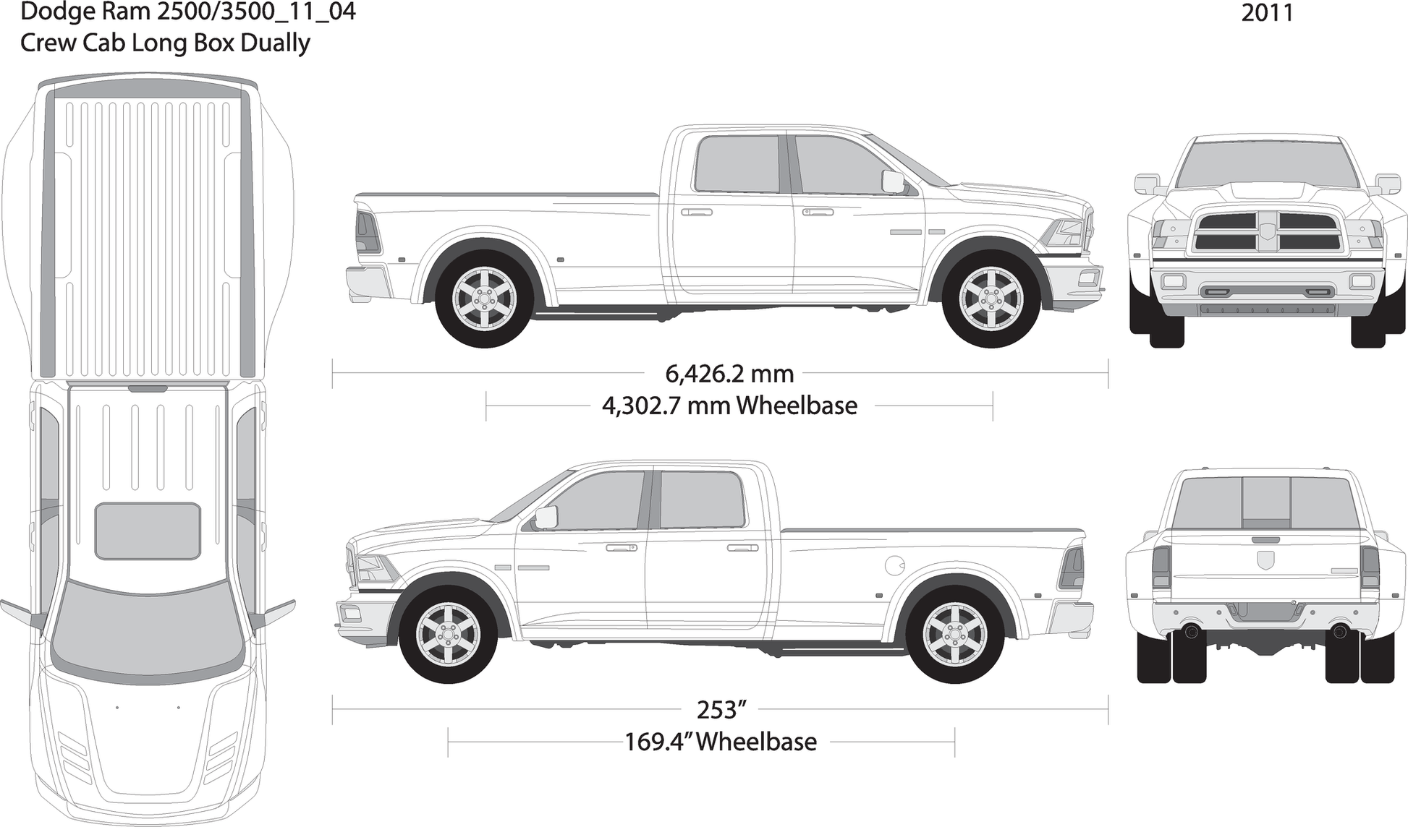 2011 Dodge Ram 2500 3500 V04 Vehicle Wrap Template