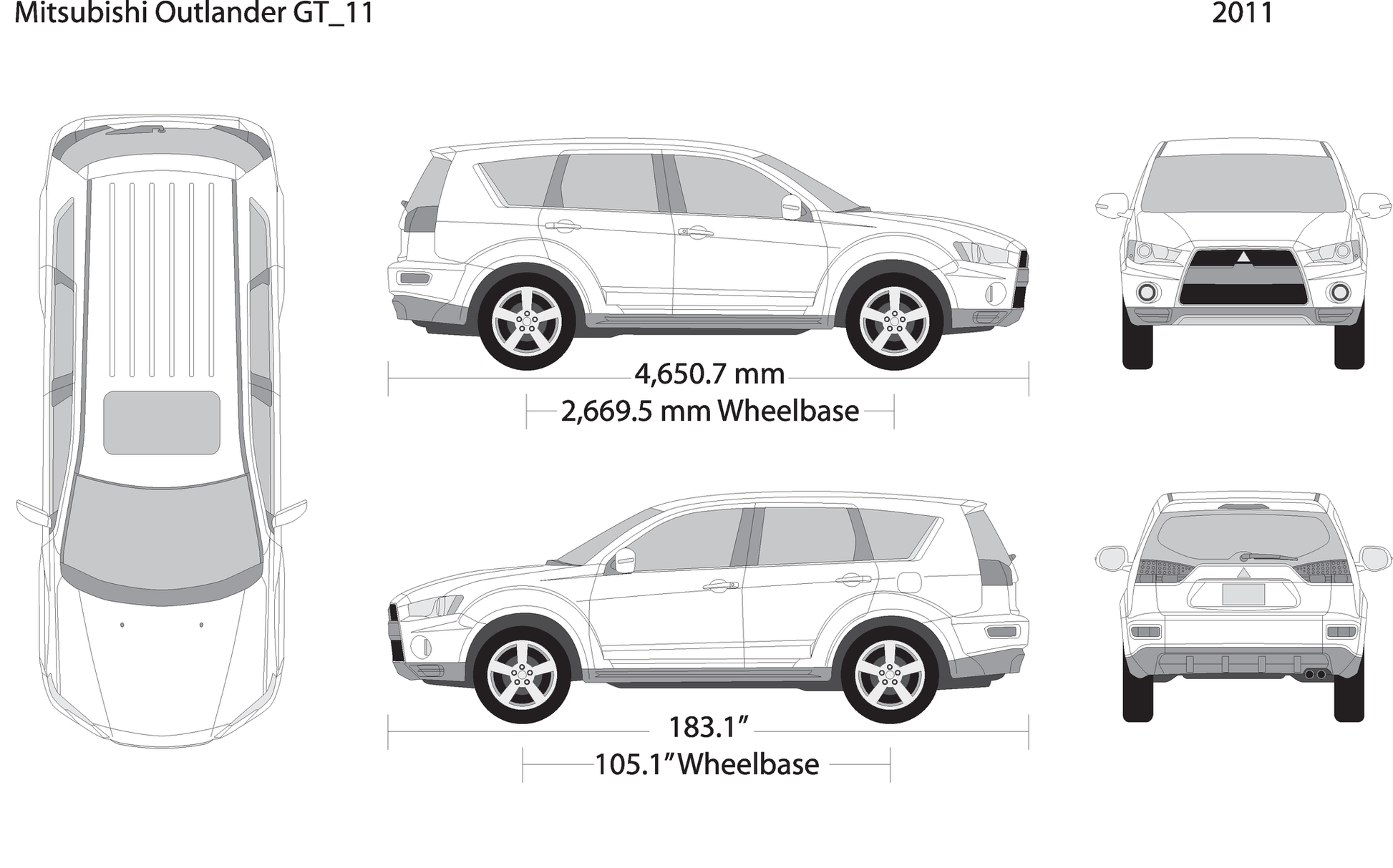 2011 Mitsubishi Outlander Gt V11 Vehicle Wrap Template