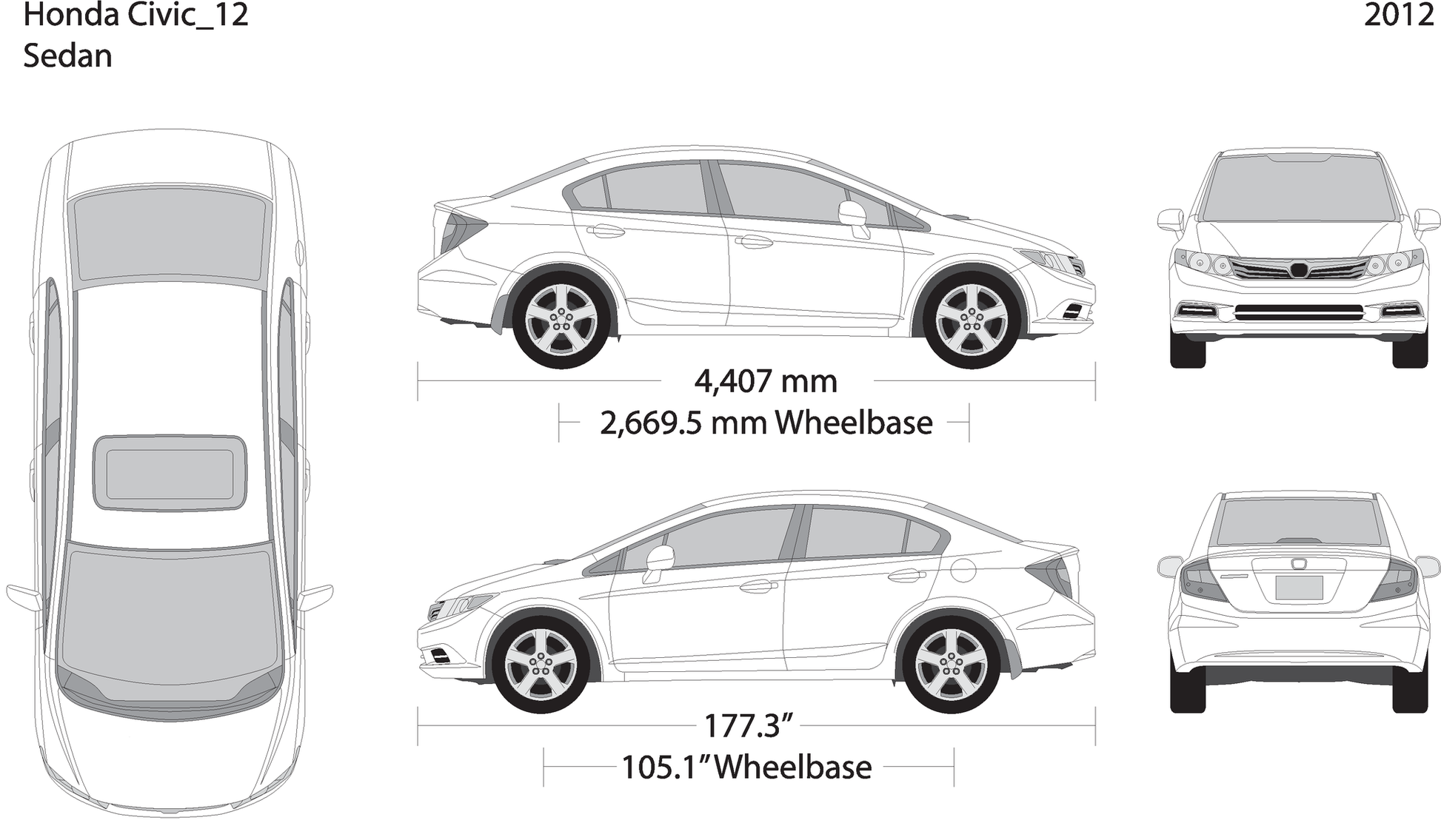 2012 Honda Civic Sedan V12 Vehicle Wrap Template