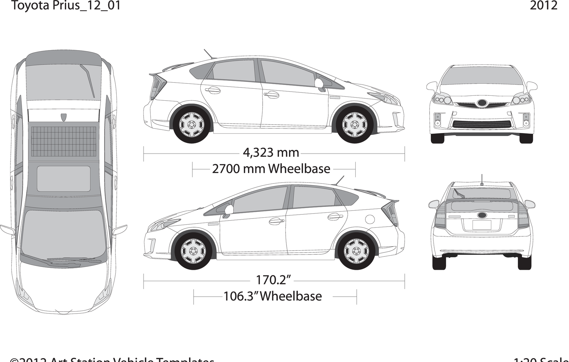 2012 Toyota Prius V01 Vehicle Wrap Template