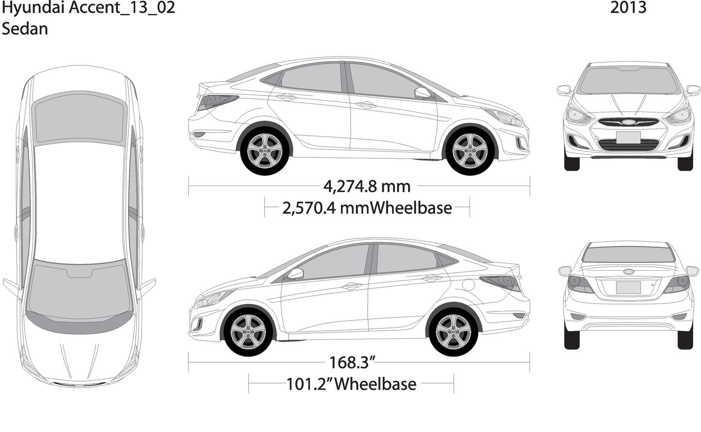 2013 Hyundai Accent Sedan V02 Vehicle Wrap Template