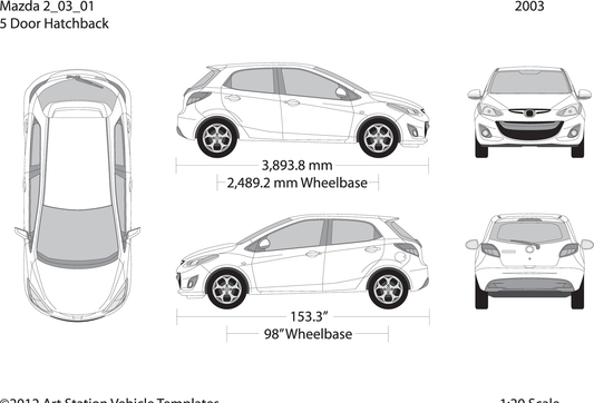 2013 Mazda Mazda 2 V01 Vehicle Wrap Template