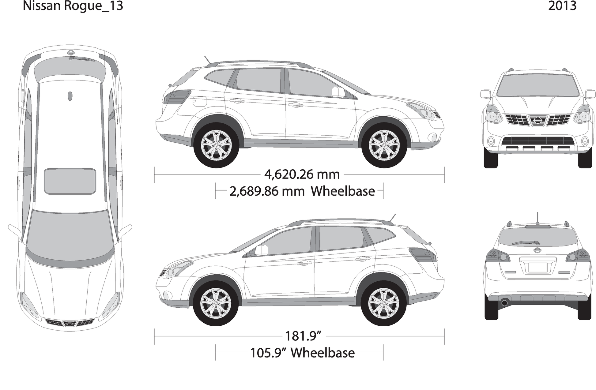 2013 Nissan Rogue V13 Vehicle Wrap Template