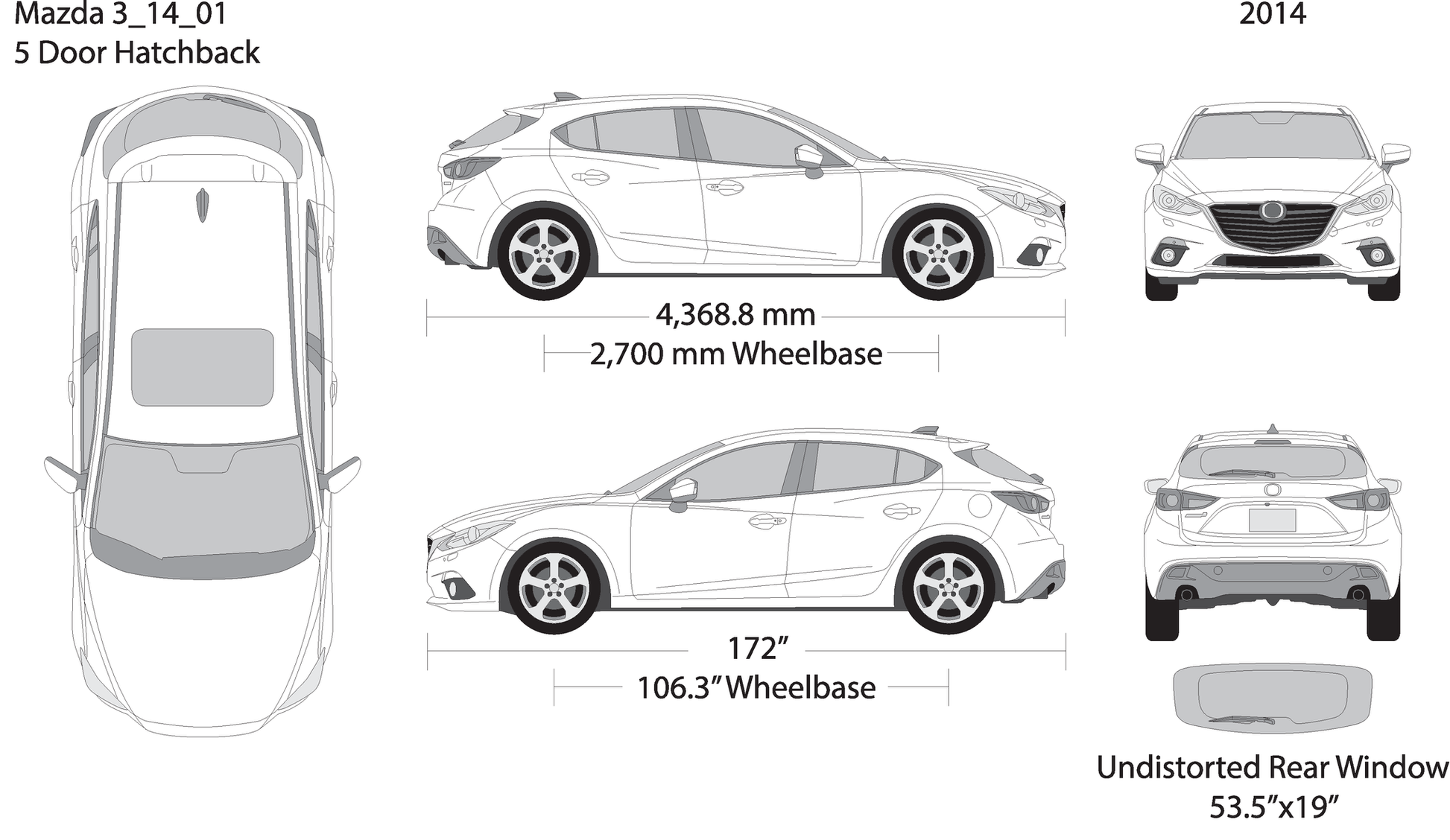 2014 Mazda Mazda 3 Hatchback V01 Vehicle Wrap Template
