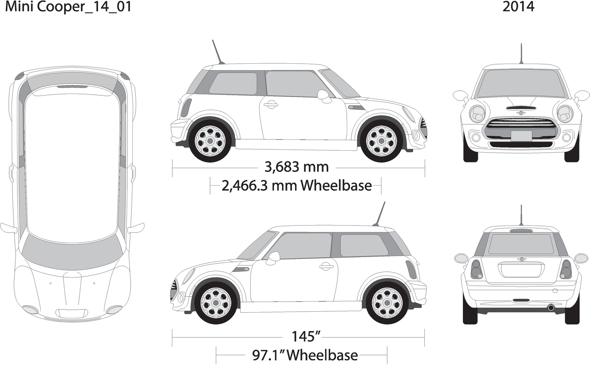 2014 Mini Cooper Mini Hardtop V01 Vehicle Wrap Template