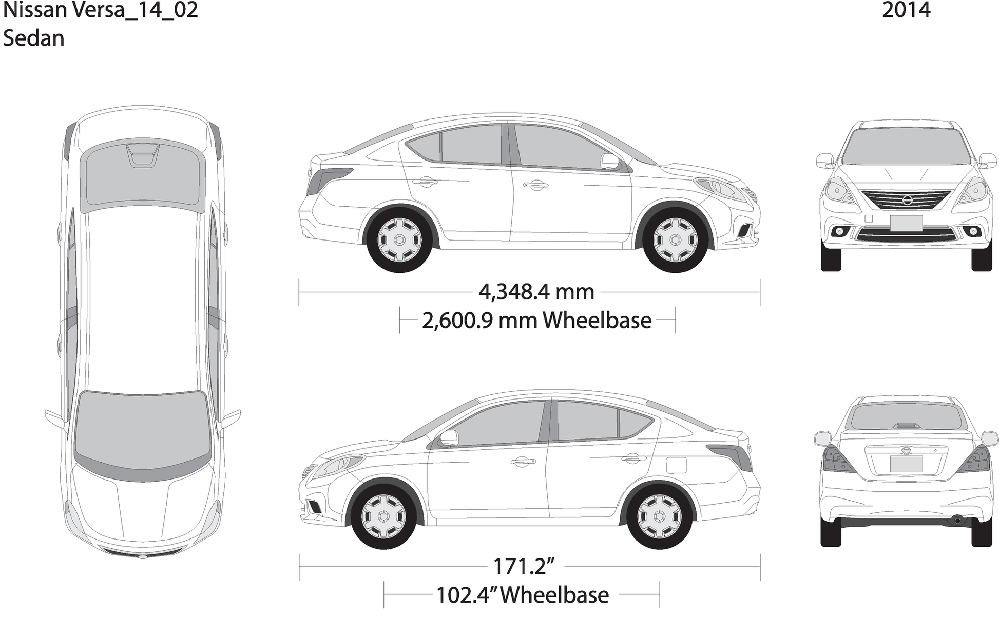 2014 Nissan Versa Sedan V02 Vehicle Wrap Template