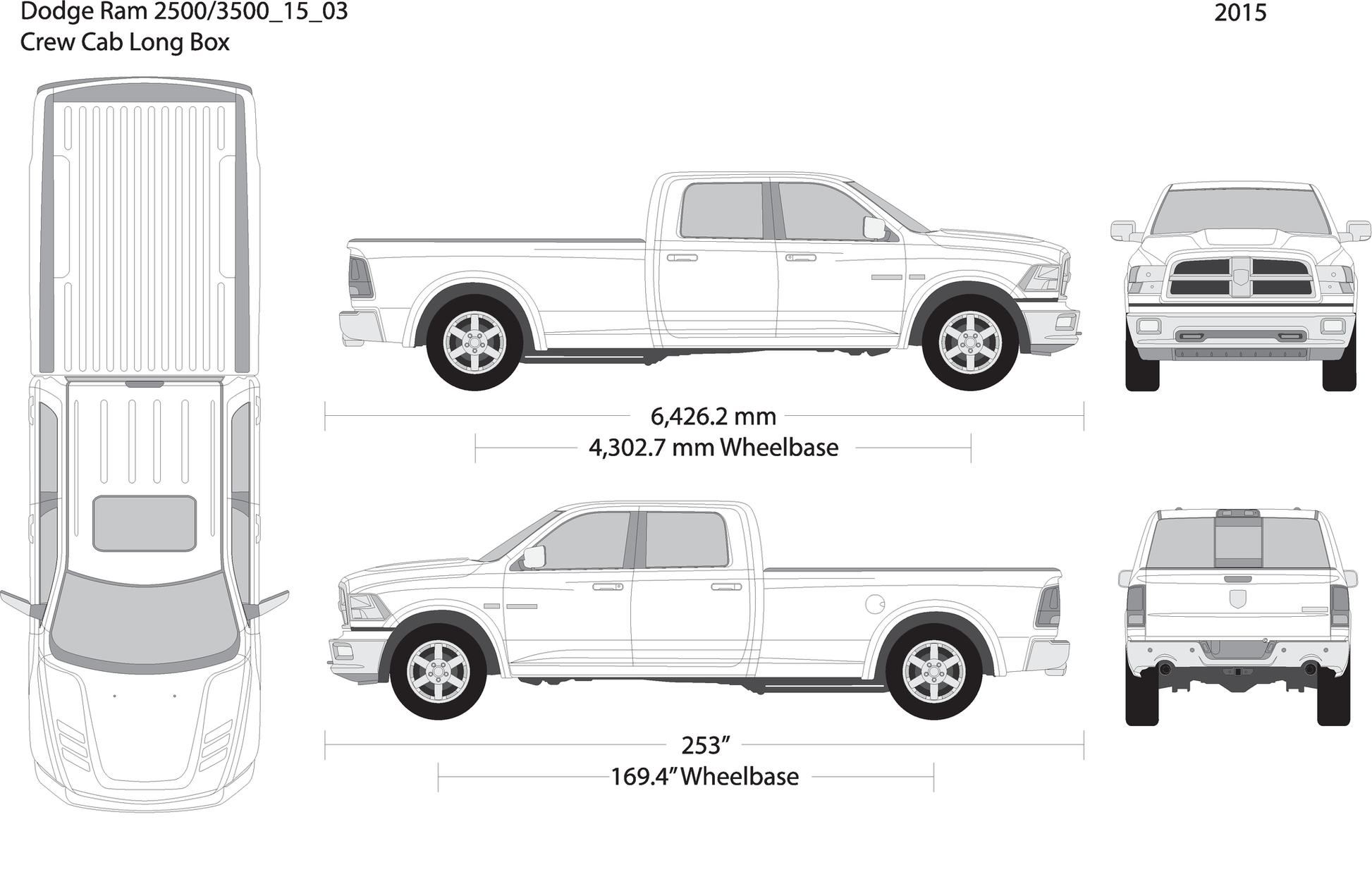 2015 Dodge Ram 2500 3500 V03 Vehicle Wrap Template