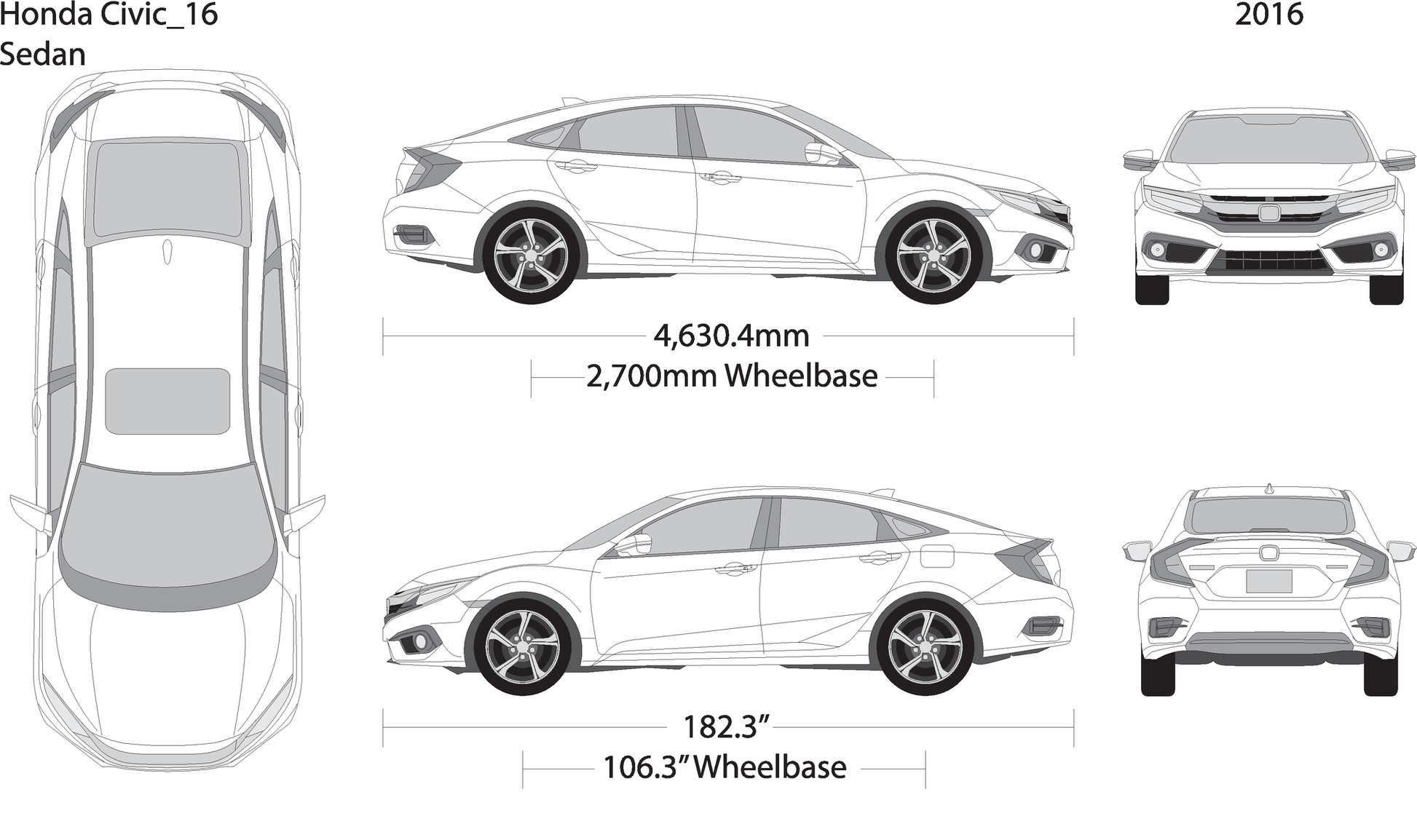 2016 Honda Civic Sedan V16 Vehicle Wrap Template