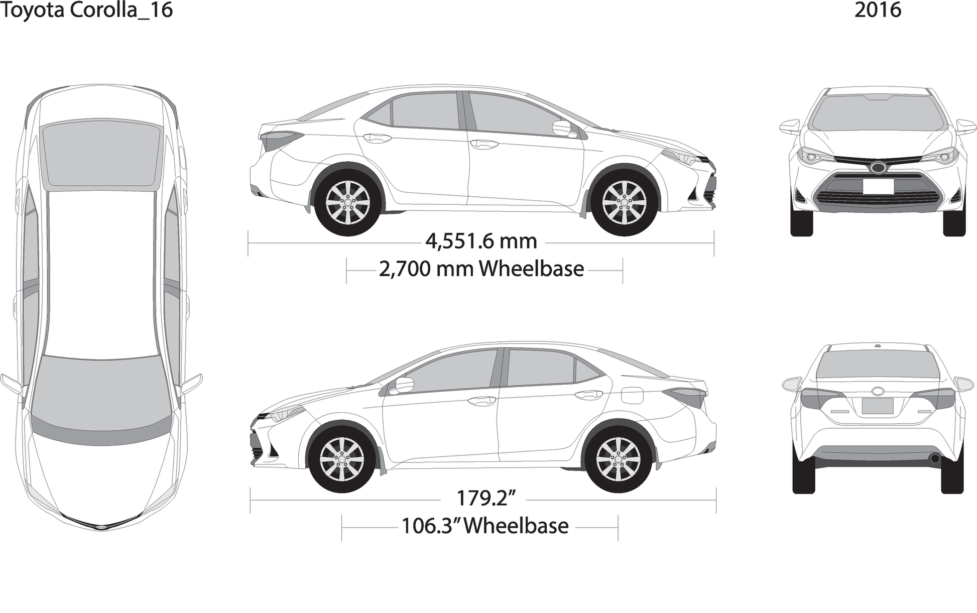 2016 Toyota Corolla V16 Vehicle Wrap Template