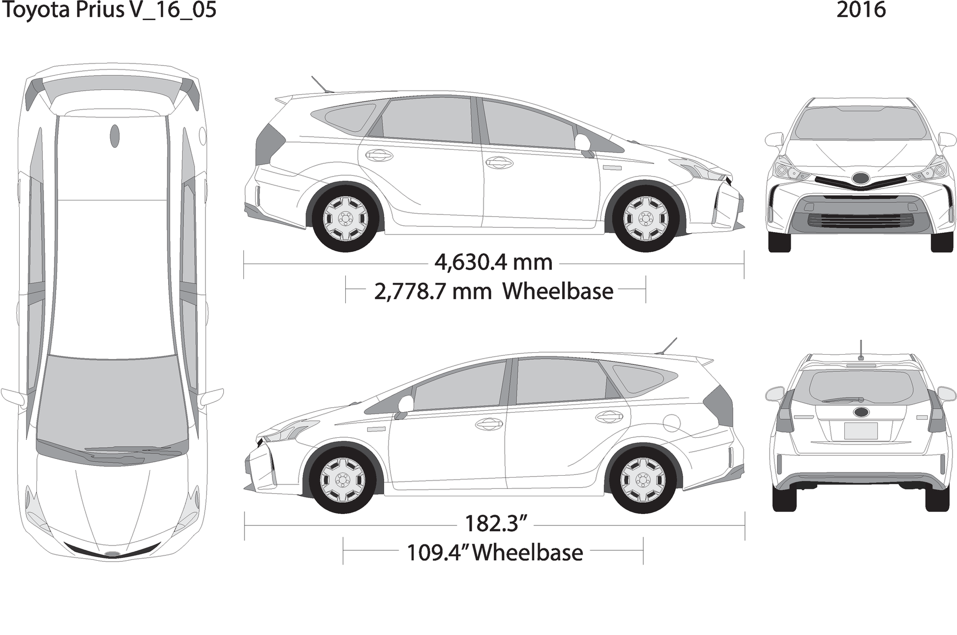 2016 Toyota Prius V05 Vehicle Wrap Template