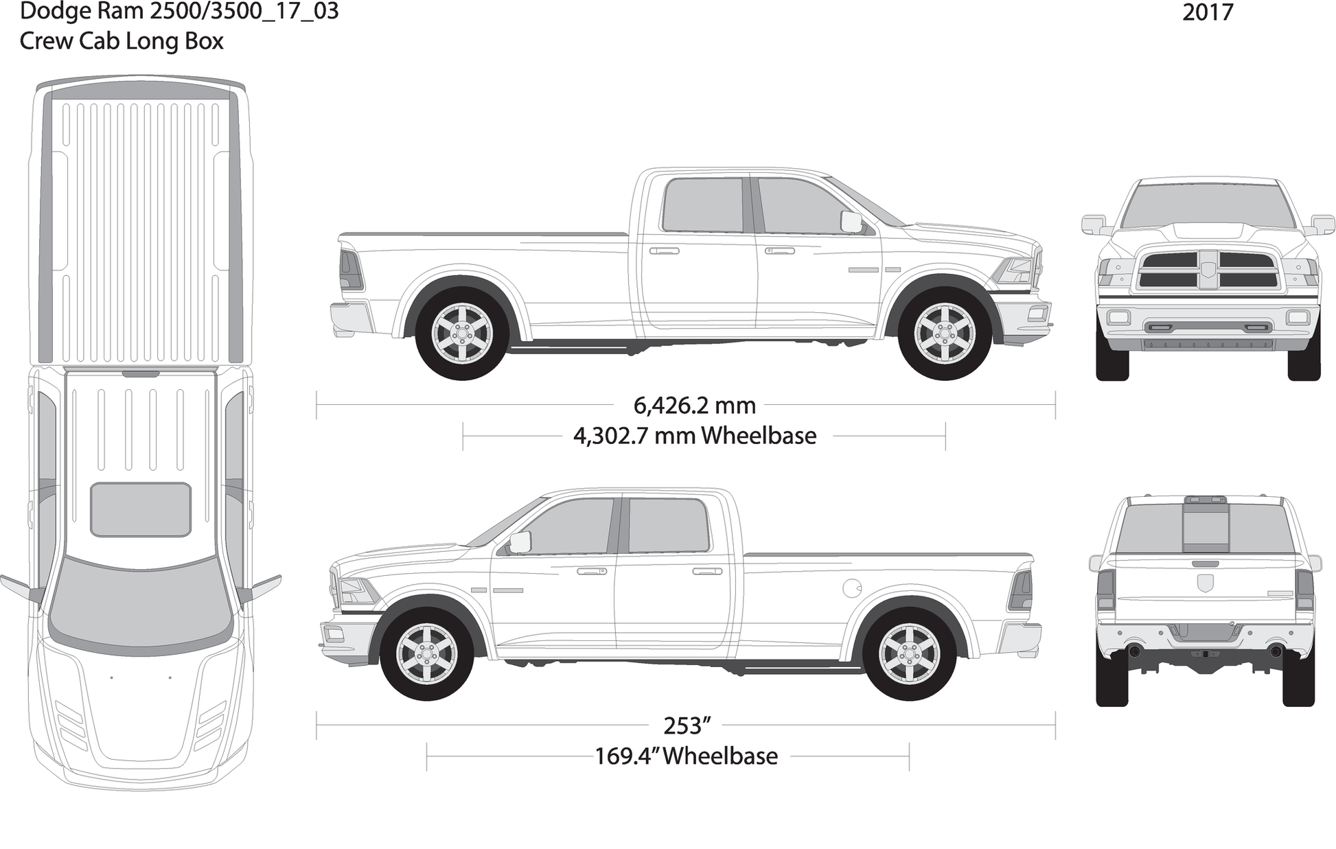 2017 Dodge Ram 2500 3500 V03 Vehicle Wrap Template