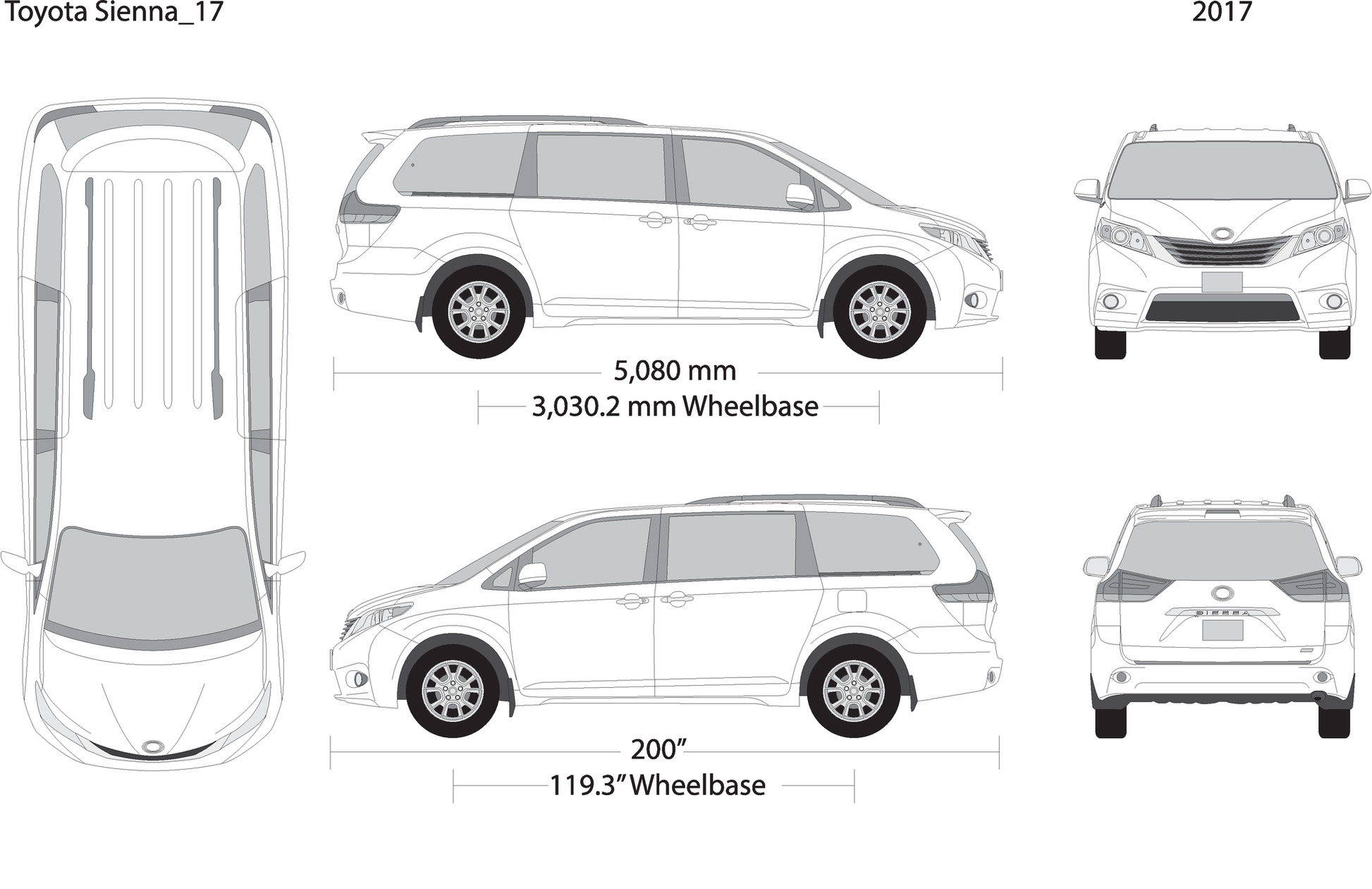 2017 Toyota Sienna V17 Vehicle Wrap Template