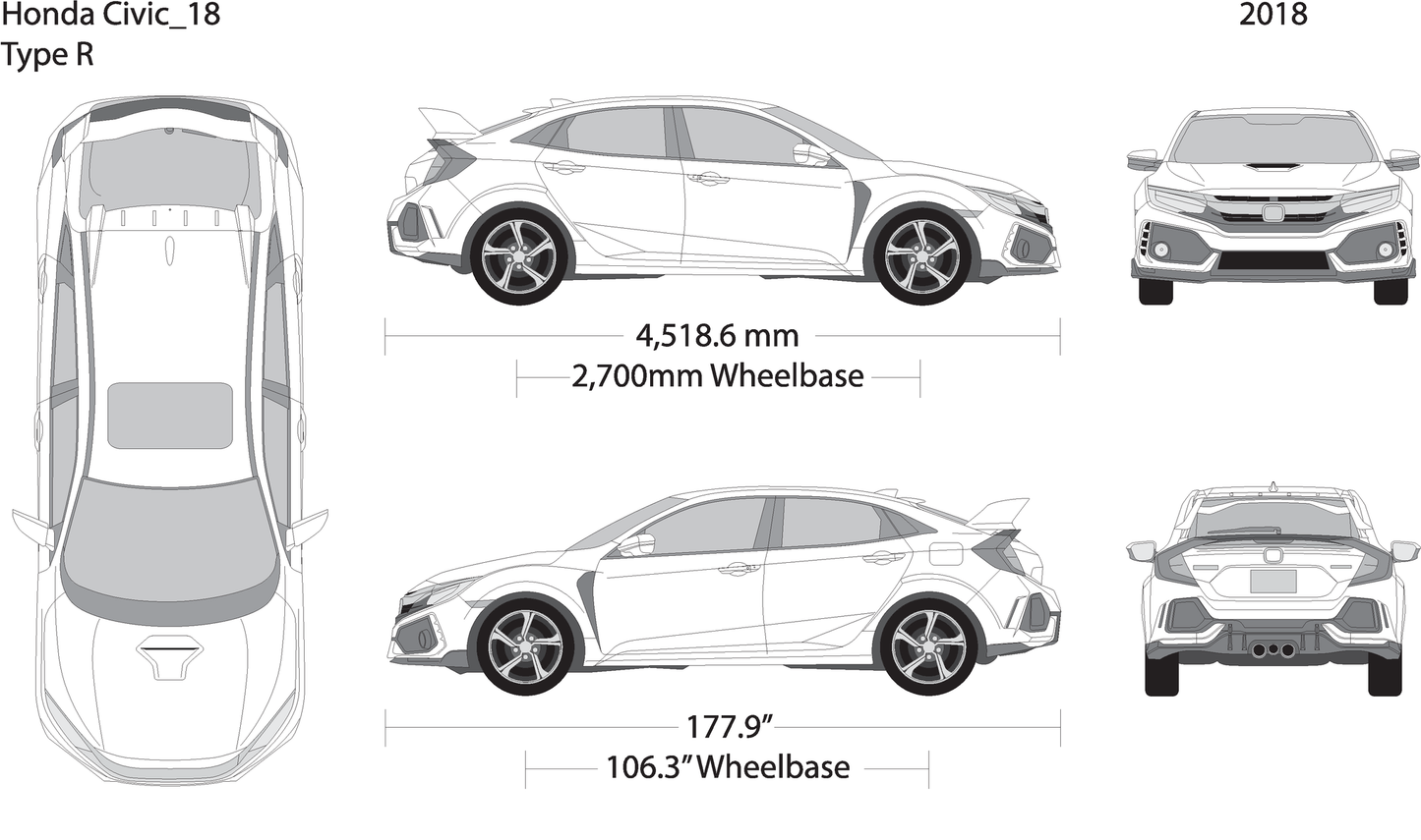 2018 Honda Civic Hatchback V18 Vehicle Wrap Template
