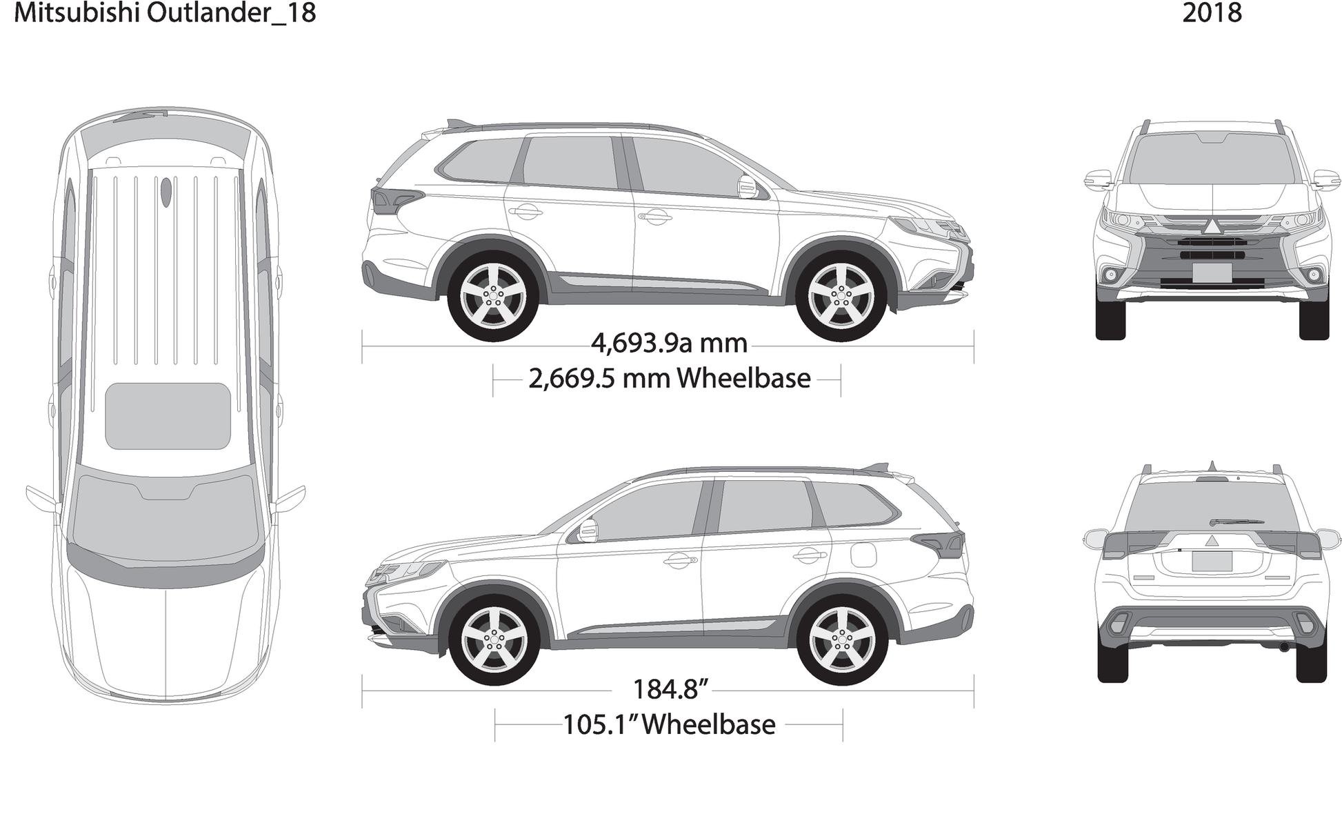 2018 Mitsubishi Outlander V18 Vehicle Wrap Template