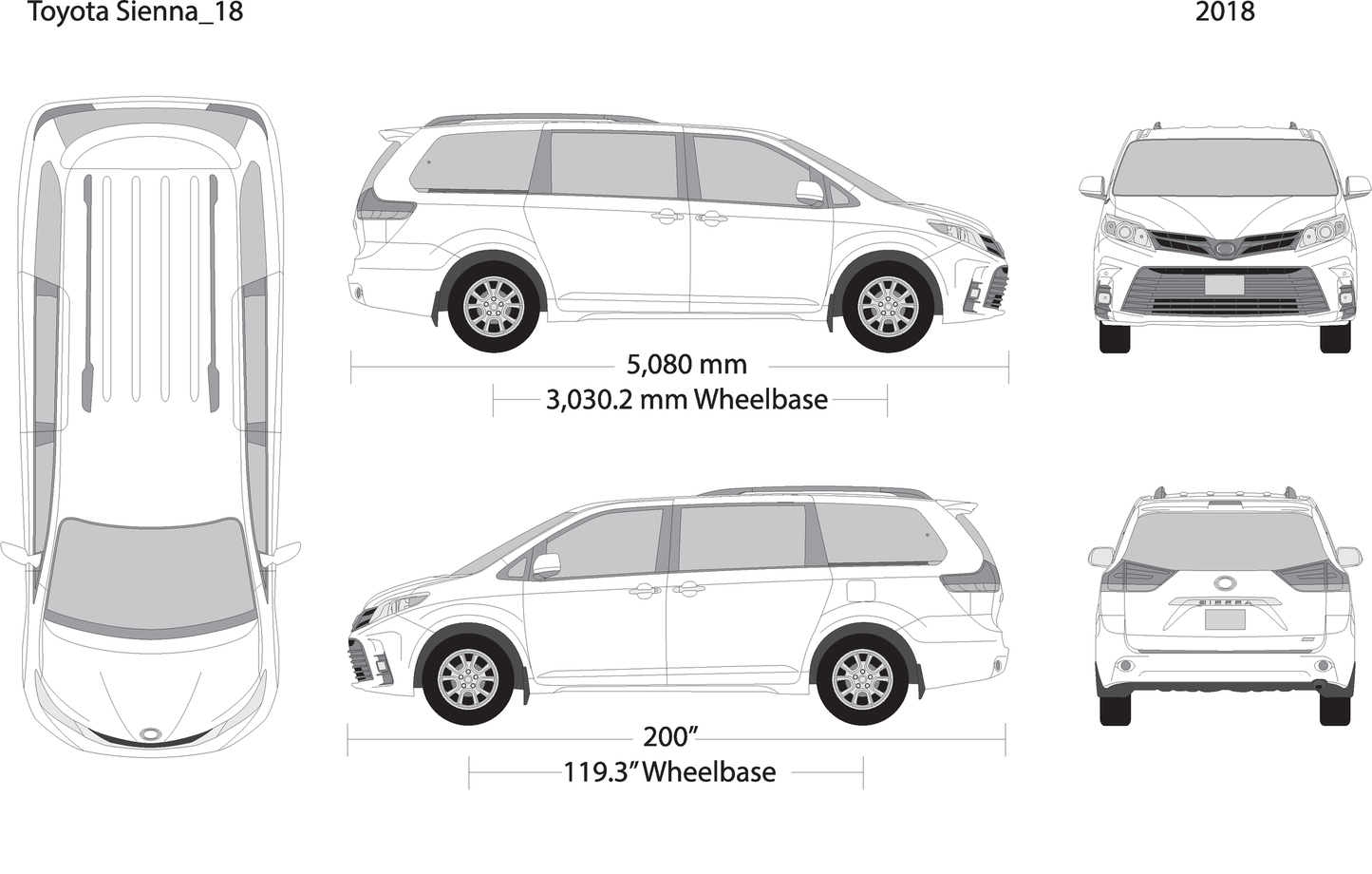 2018 Toyota Sienna V18 Vehicle Wrap Template