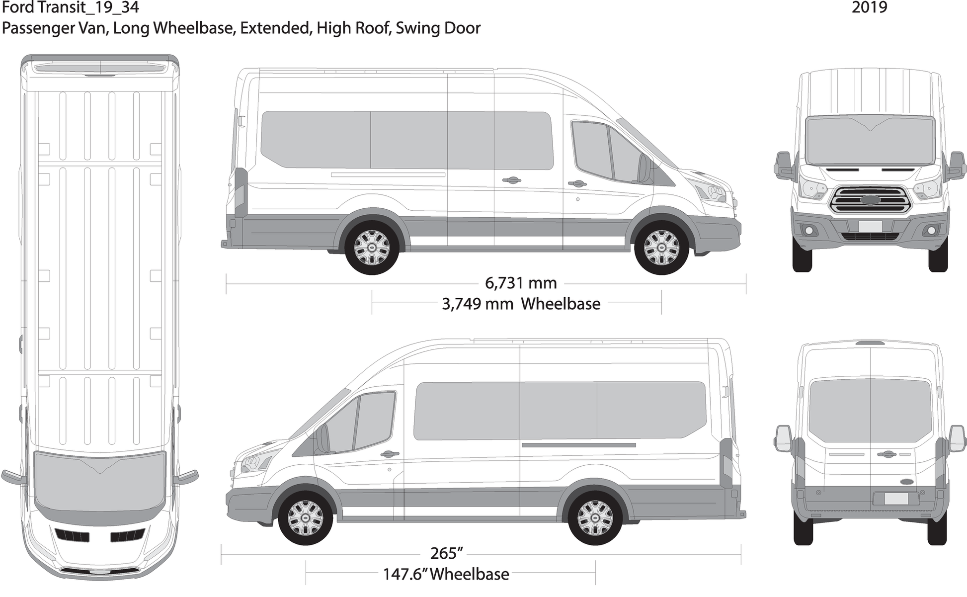2019 Ford Transit Swing Doors 34 V34 Vehicle Wrap Template