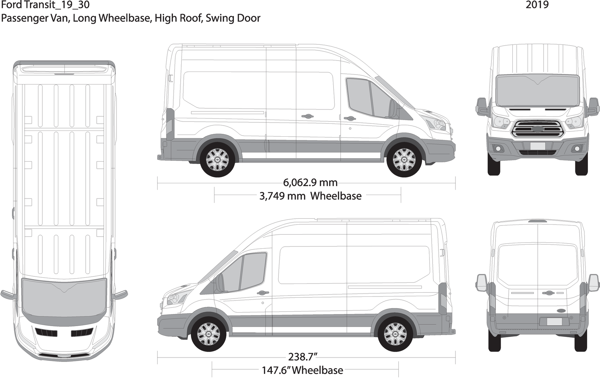 2019 Ford Transit Swing Doors V30 Vehicle Wrap Template