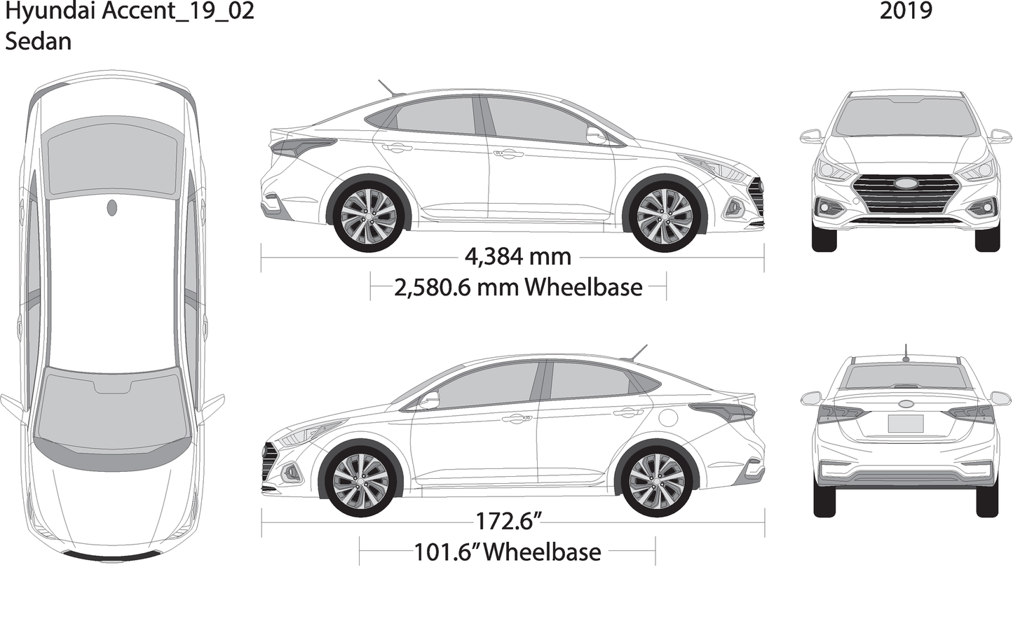 2019 Hyundai Accent Sedan V02 Vehicle Wrap Template