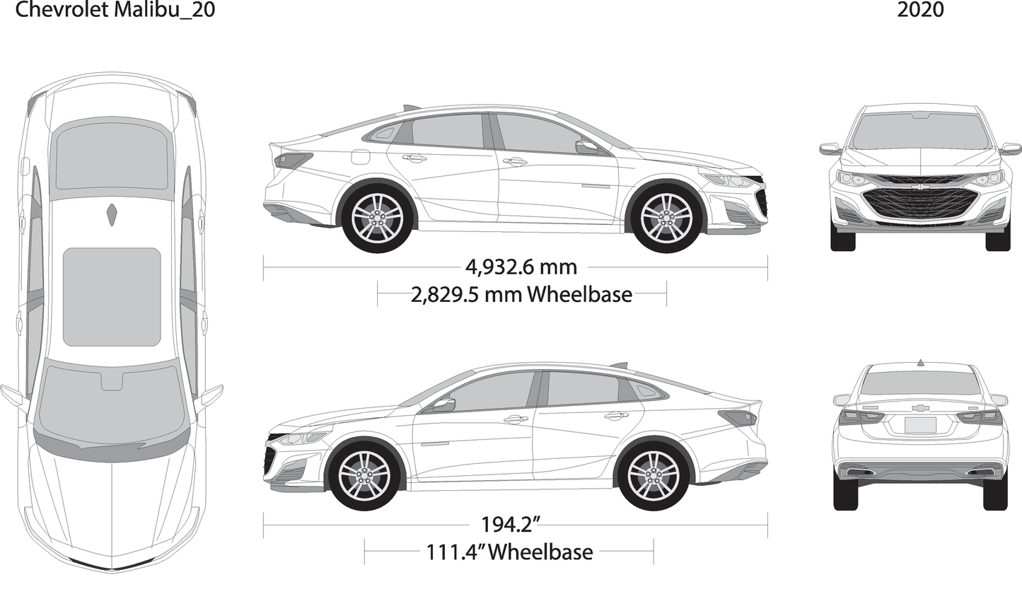 2020 Chevy Malibu V20 Vehicle Wrap Template