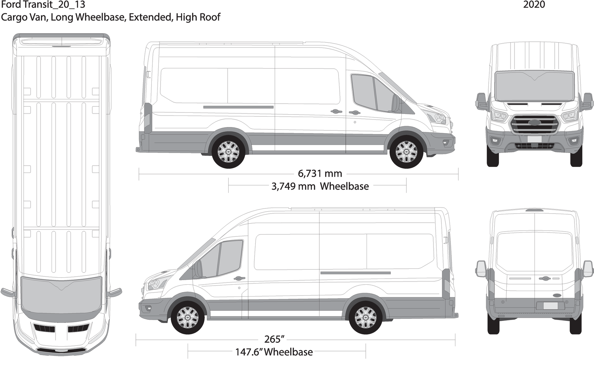 2020 Ford Transit Sliding Door V13 Vehicle Wrap Template