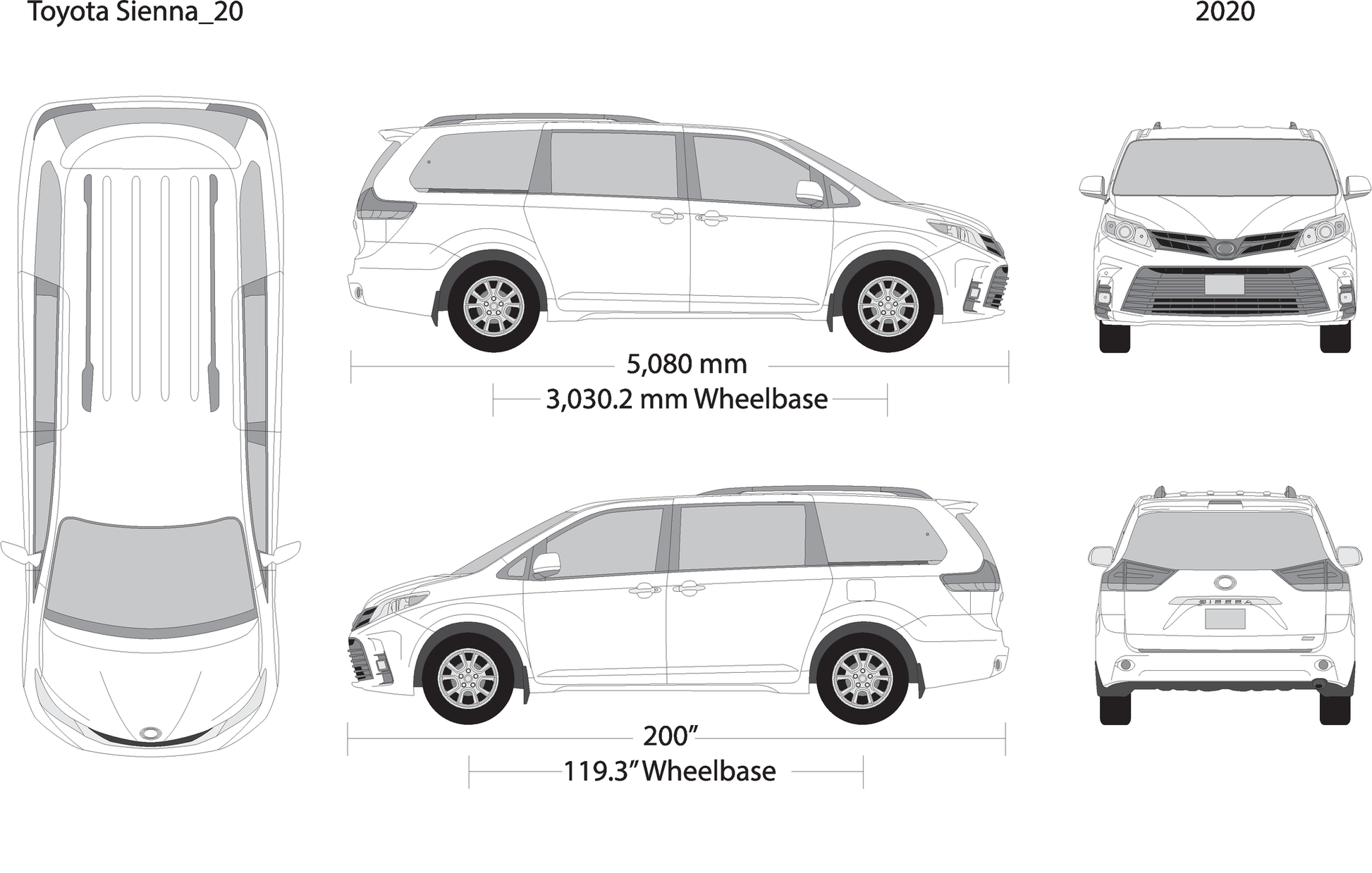 2020 Toyota Sienna V20 Vehicle Wrap Template