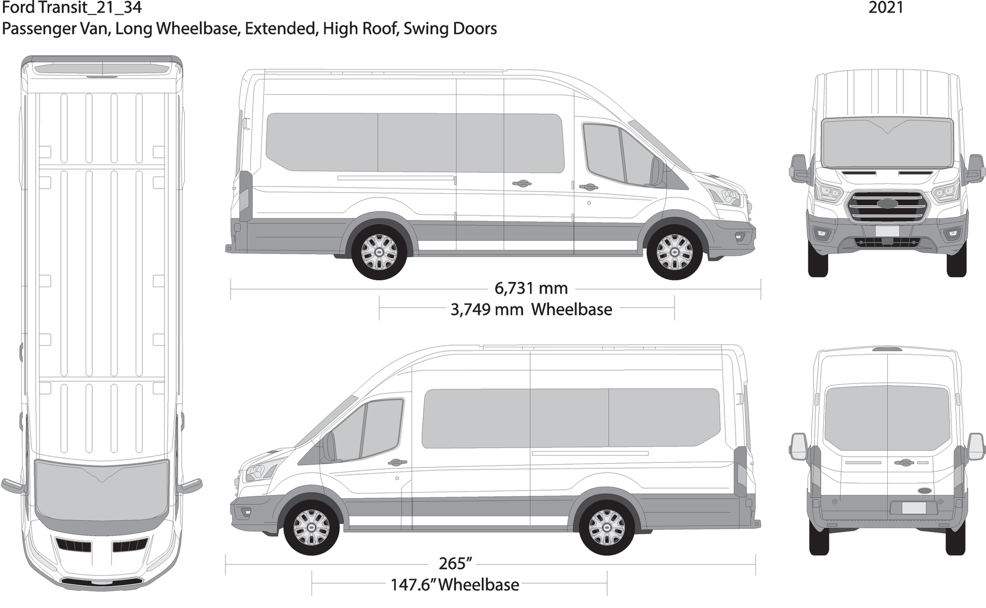 2021 Ford Transit Swing Doors 34 V34 Vehicle Wrap Template