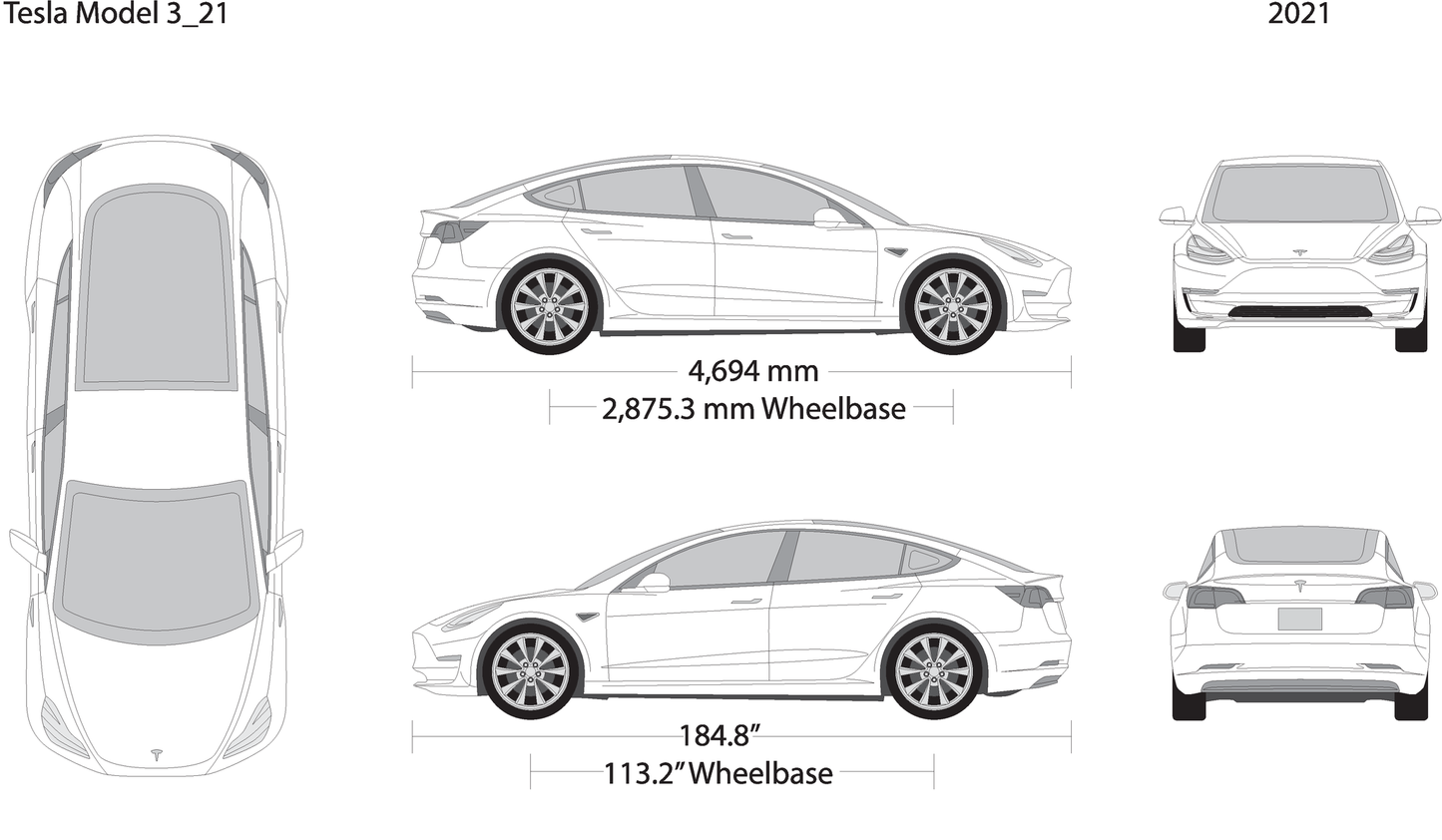 2021 Tesla Model 3 V21 Vehicle Wrap Template