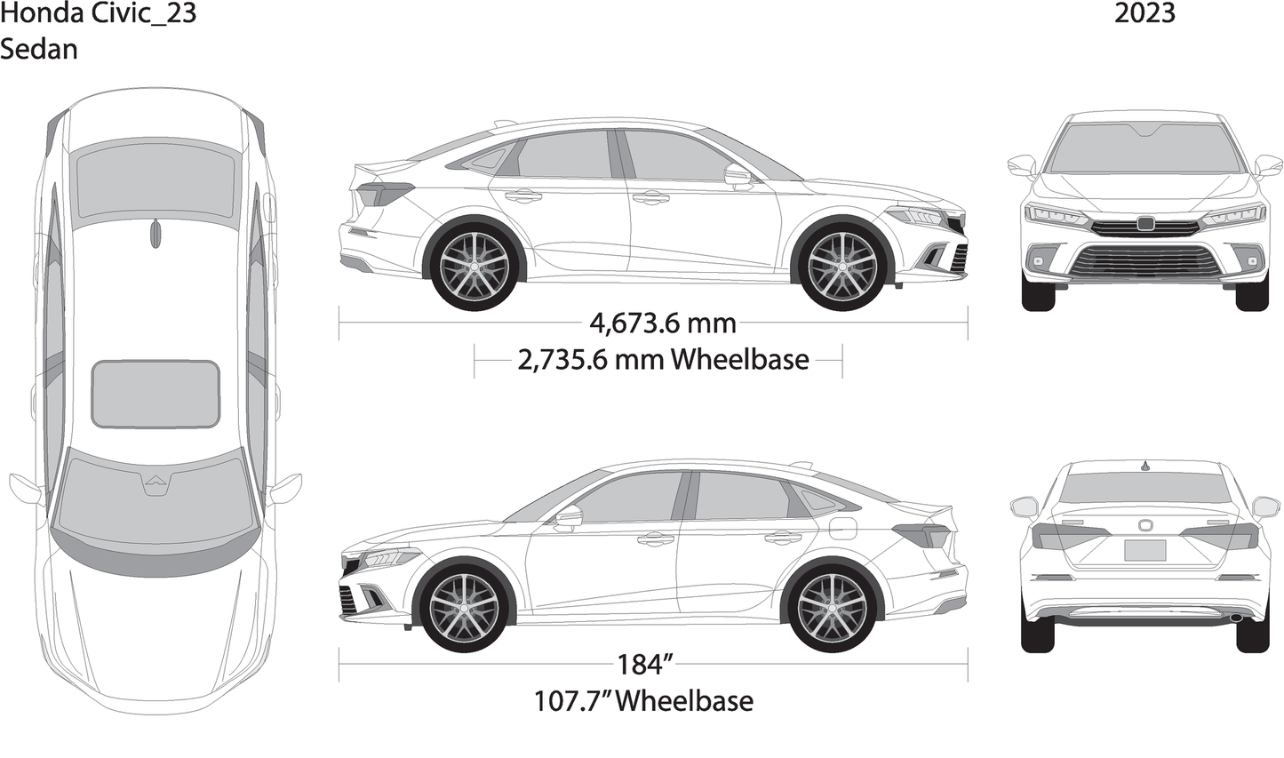 2023 Honda Civic Sedan V23 Vehicle Wrap Template