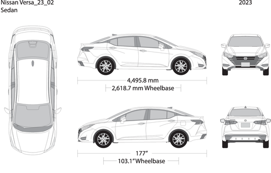 2023 Nissan Versa Sedan V02 Vehicle Wrap Template